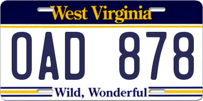 WV license plate OAD878