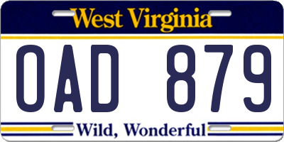 WV license plate OAD879