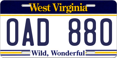 WV license plate OAD880