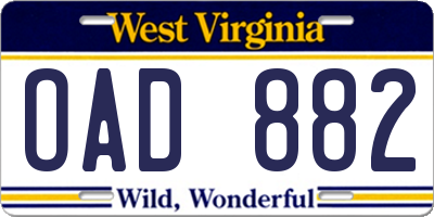 WV license plate OAD882