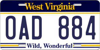 WV license plate OAD884