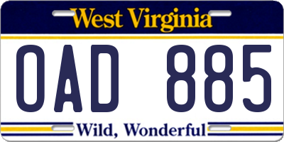 WV license plate OAD885