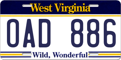 WV license plate OAD886