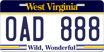 WV license plate OAD888
