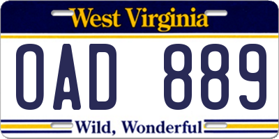 WV license plate OAD889