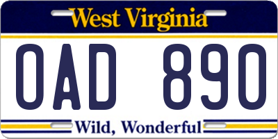 WV license plate OAD890