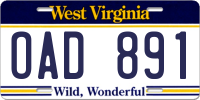 WV license plate OAD891
