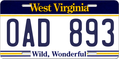WV license plate OAD893