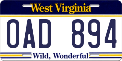 WV license plate OAD894