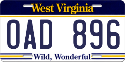 WV license plate OAD896
