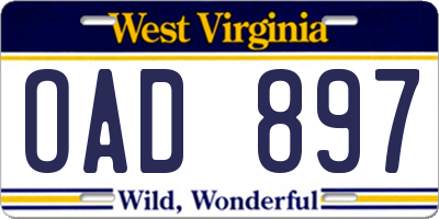 WV license plate OAD897