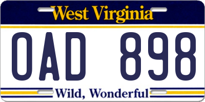 WV license plate OAD898