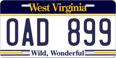 WV license plate OAD899