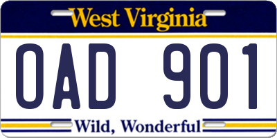 WV license plate OAD901