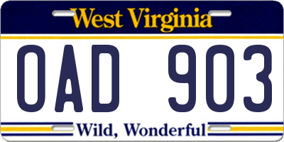 WV license plate OAD903