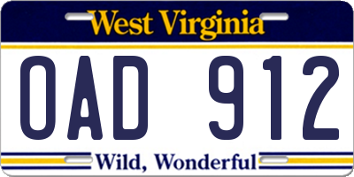 WV license plate OAD912