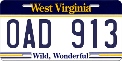WV license plate OAD913