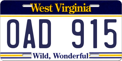 WV license plate OAD915