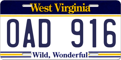 WV license plate OAD916