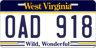 WV license plate OAD918