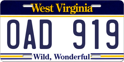 WV license plate OAD919