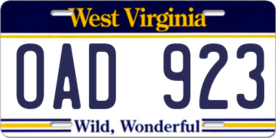 WV license plate OAD923