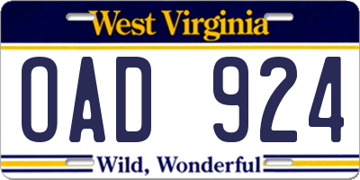 WV license plate OAD924
