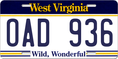 WV license plate OAD936