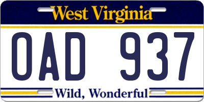WV license plate OAD937