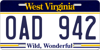 WV license plate OAD942