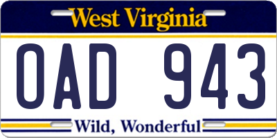 WV license plate OAD943