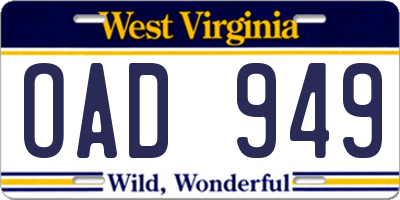 WV license plate OAD949