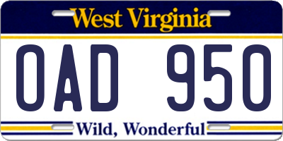 WV license plate OAD950