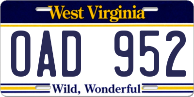 WV license plate OAD952