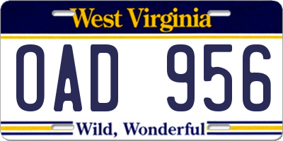 WV license plate OAD956
