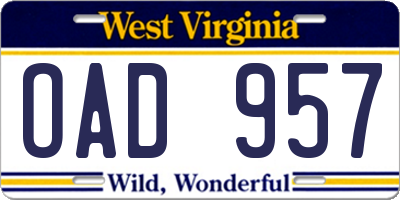 WV license plate OAD957