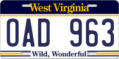 WV license plate OAD963