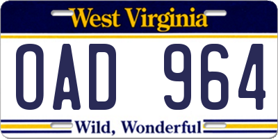 WV license plate OAD964