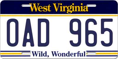 WV license plate OAD965