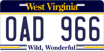 WV license plate OAD966