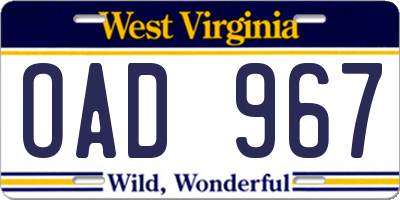 WV license plate OAD967