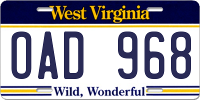WV license plate OAD968