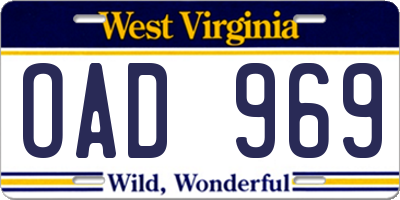 WV license plate OAD969
