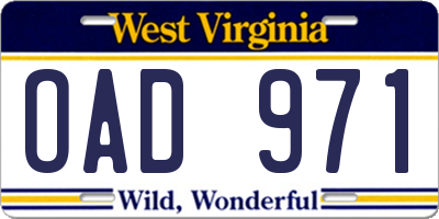 WV license plate OAD971