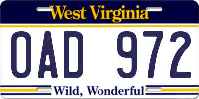 WV license plate OAD972