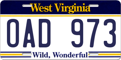WV license plate OAD973