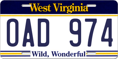 WV license plate OAD974