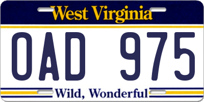 WV license plate OAD975