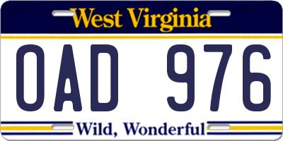 WV license plate OAD976