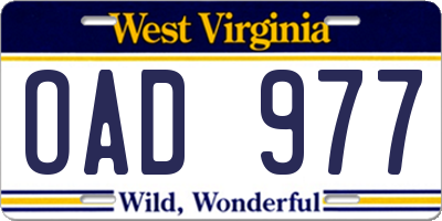 WV license plate OAD977